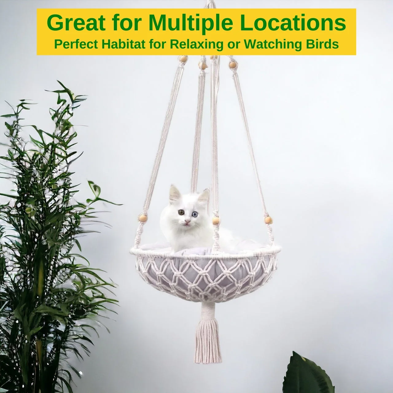 Macrame Hanging Cat Hammock with Cat Bed - Image 4