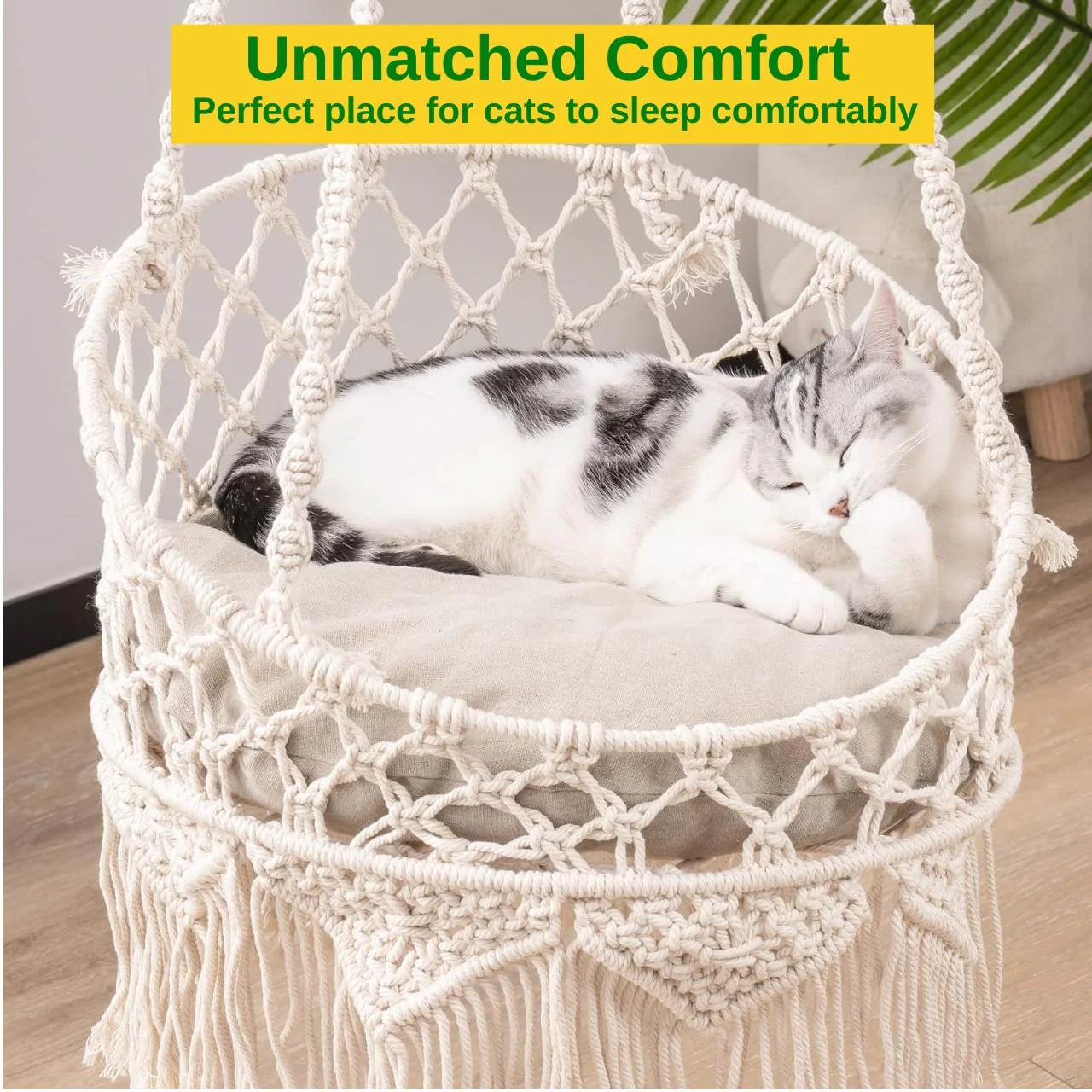 Macrame Hanging Cat Hammock with Cat Bed - Image 5