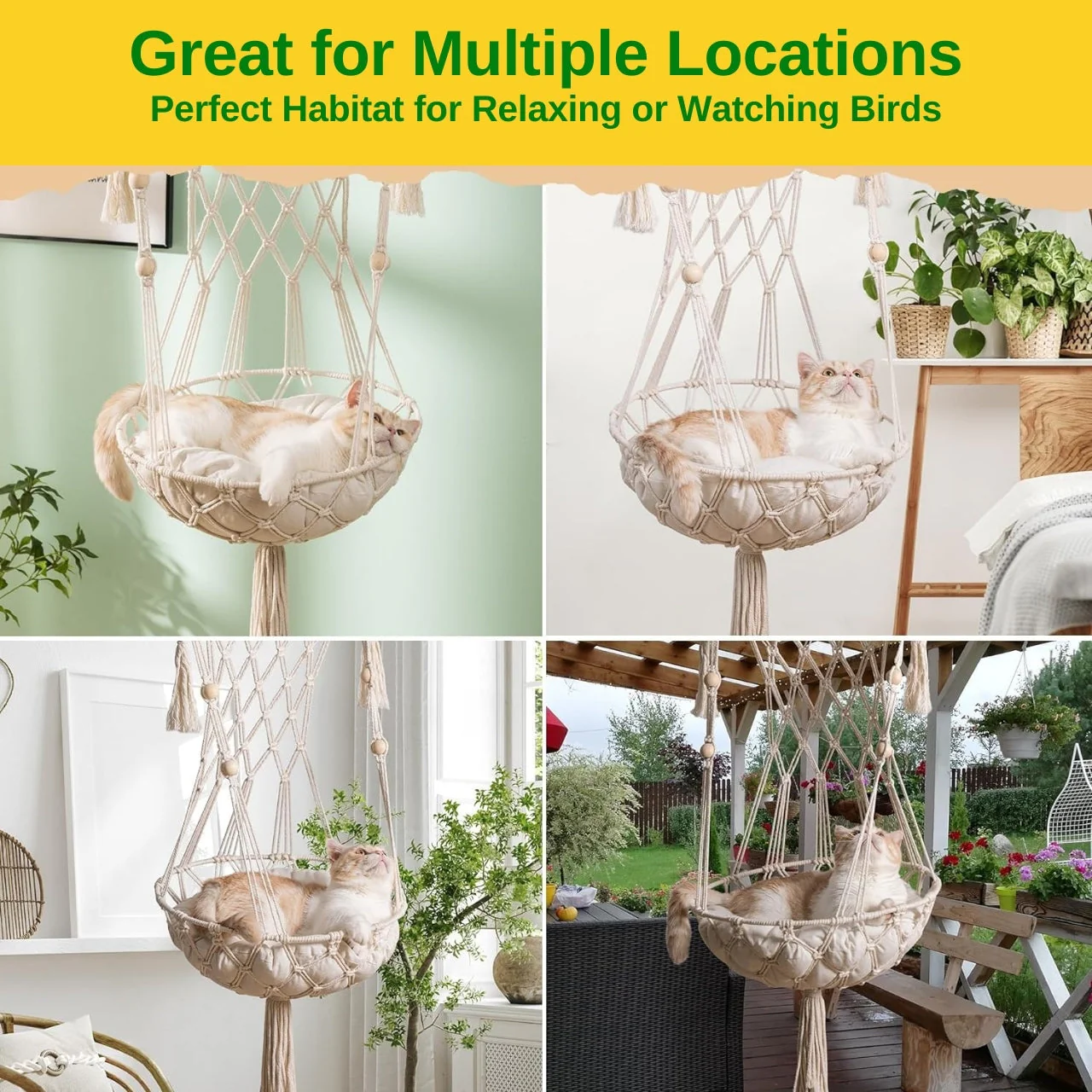 Macrame Hanging Cat Hammock (Without Bed) – Stylish Pet Furniture by Ecofynd - Image 5