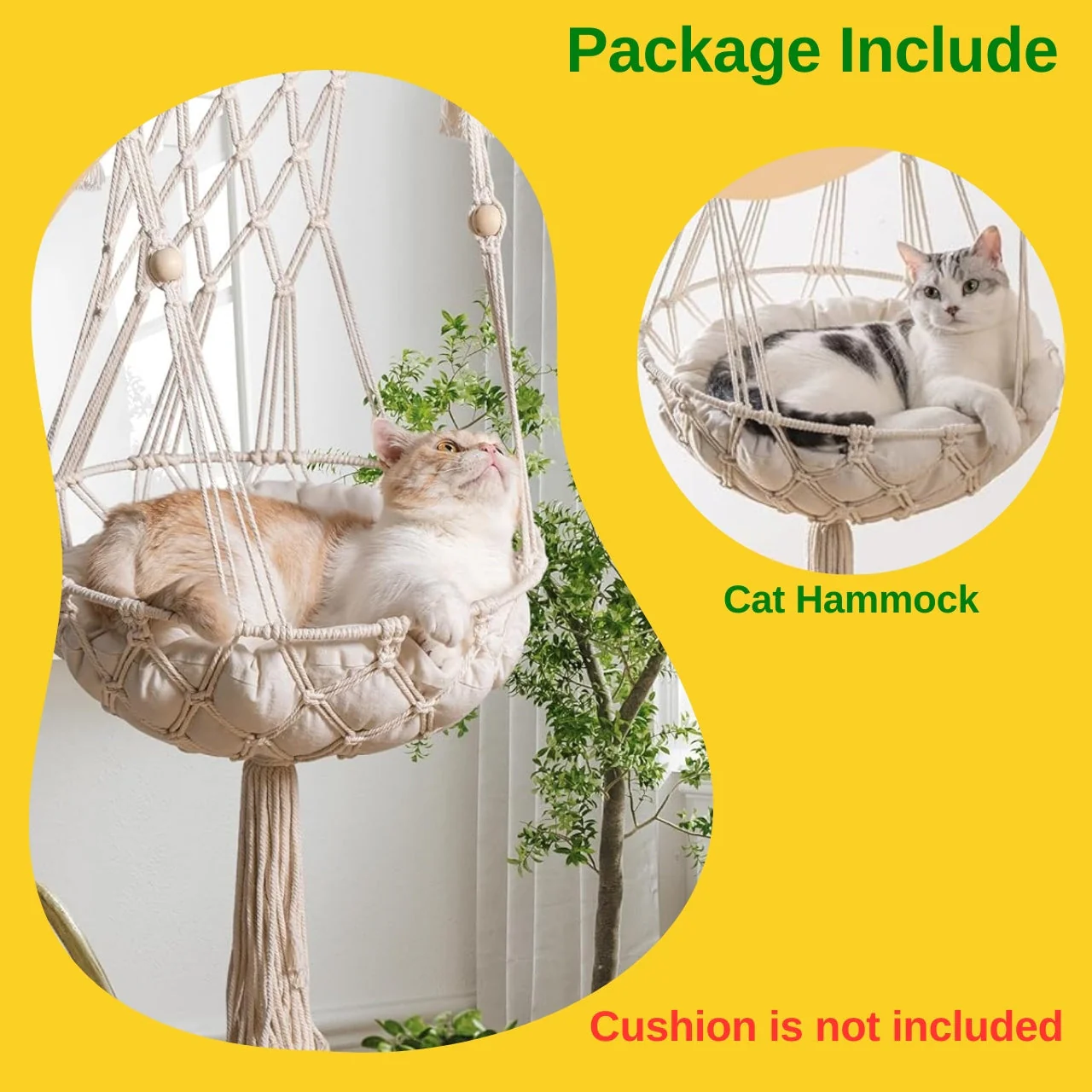 Macrame Hanging Cat Hammock (Without Bed) – Stylish Pet Furniture by Ecofynd - Image 2