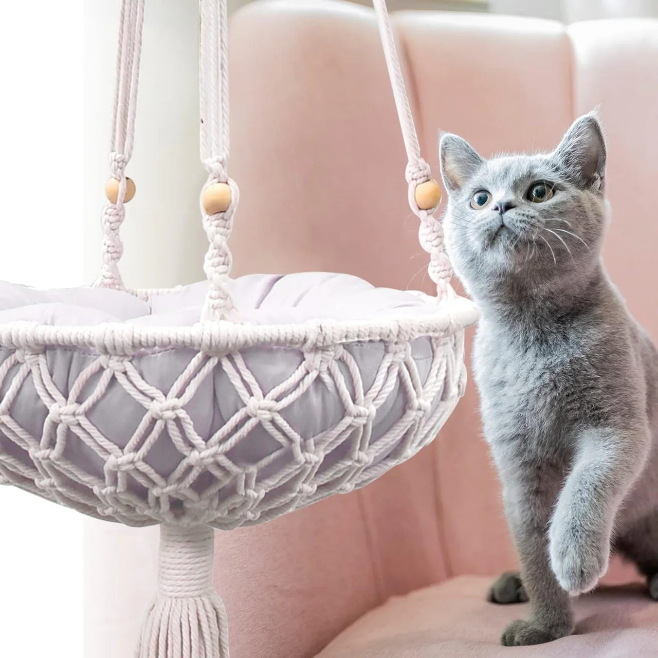Macrame Hanging Cat Hammock without Cat Bed - Image 5