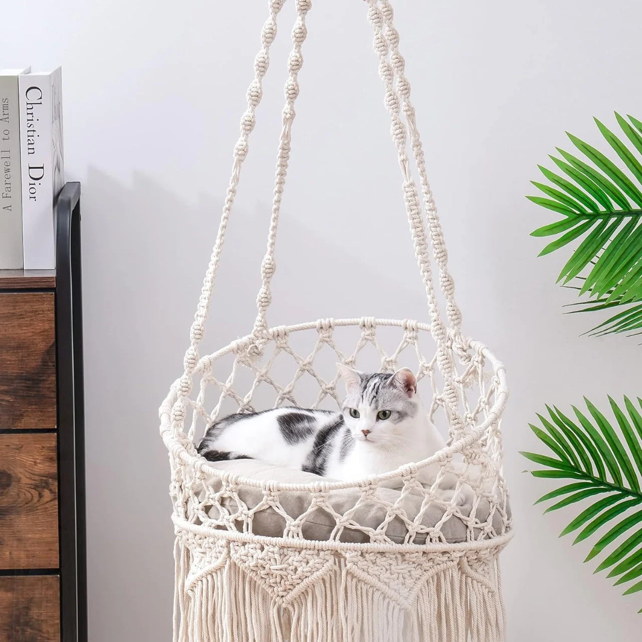 Macrame Hanging Cat Hammock without Cushion – Handmade Boho Cat Furniture by Ecofynd