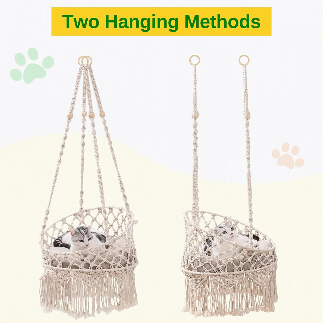 Macrame Hanging Cat Hammock without Cushion – Handmade Boho Cat Furniture by Ecofynd - Image 2