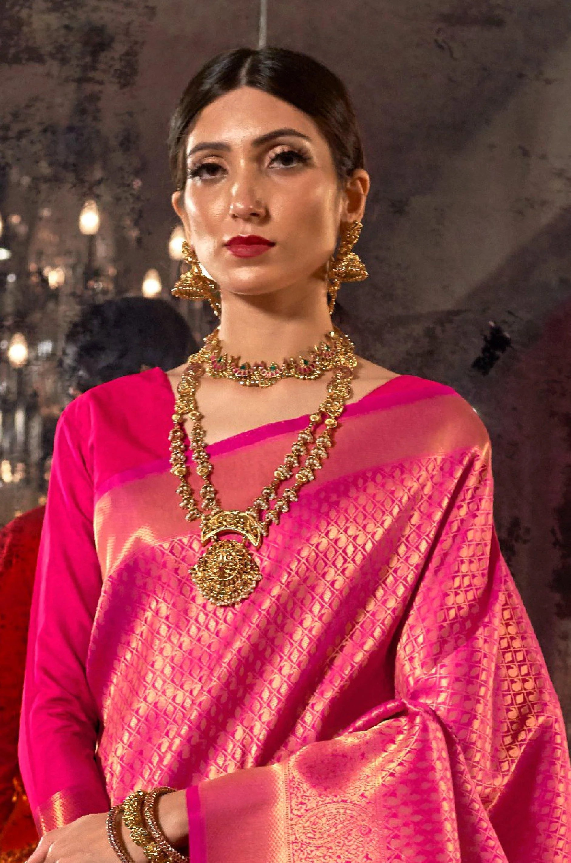 Magenta Pink Kanjivaram Silk Saree - Image 4