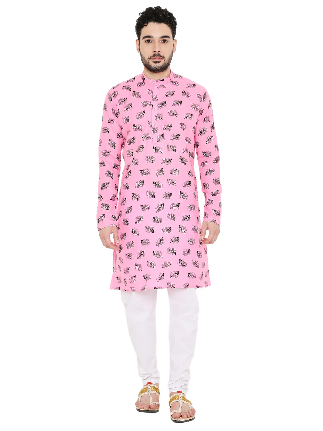 Magic Cotton Janmashtami Print Kurta in Pink