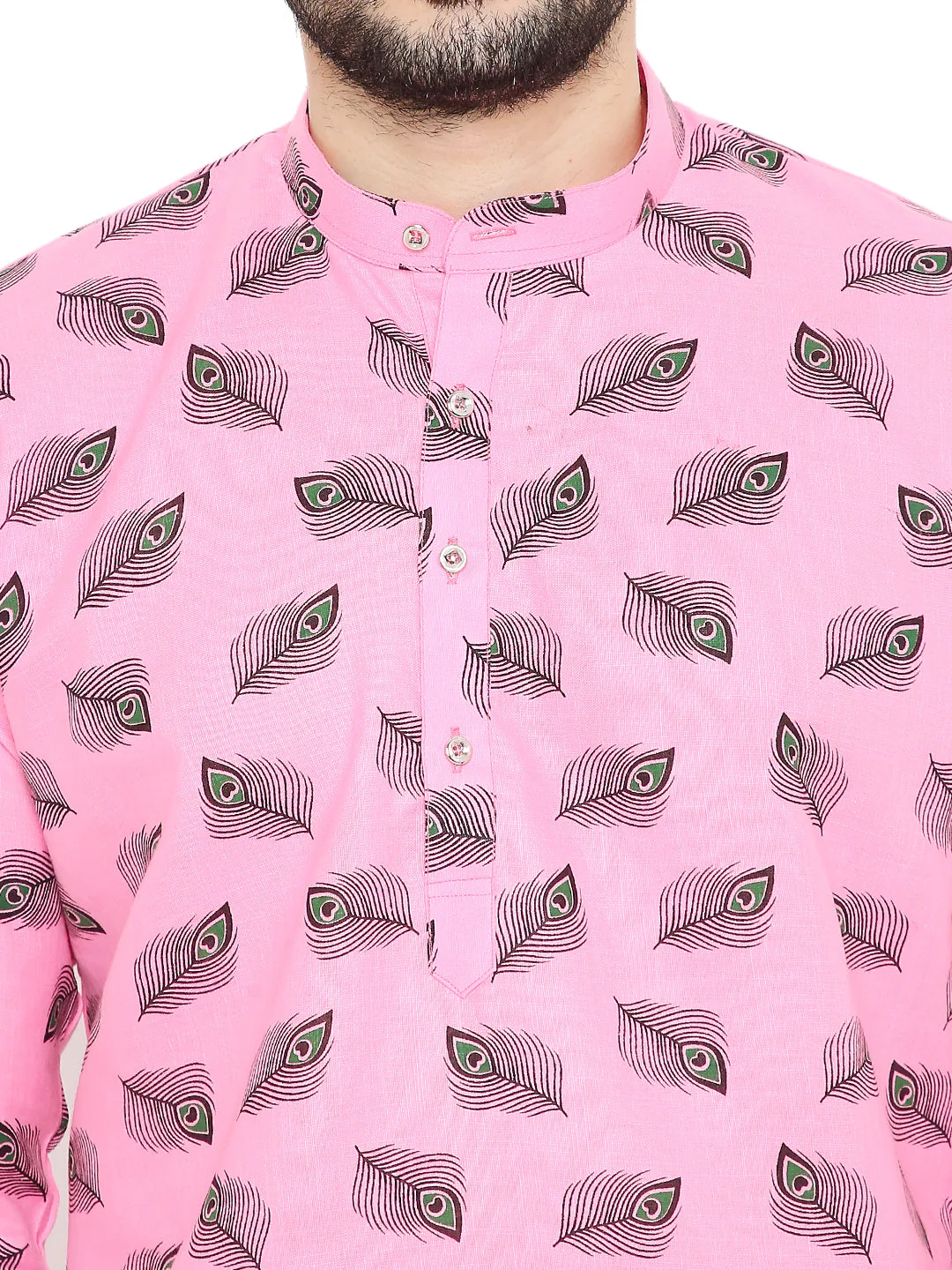 Magic Cotton Janmashtami Print Kurta in Pink - Image 5