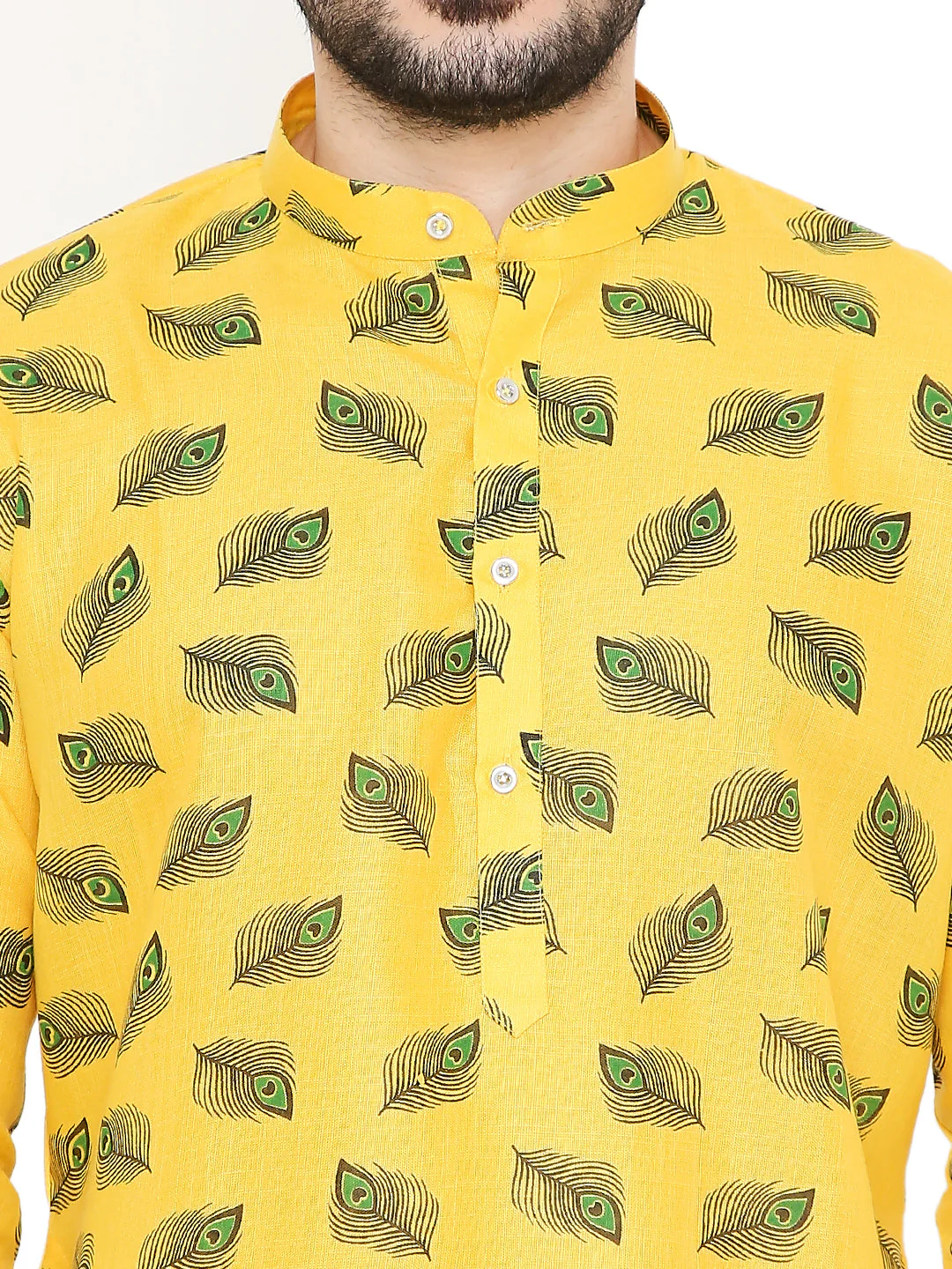 Magic Cotton Janmashtami Print Kurta in Yellow - Image 5