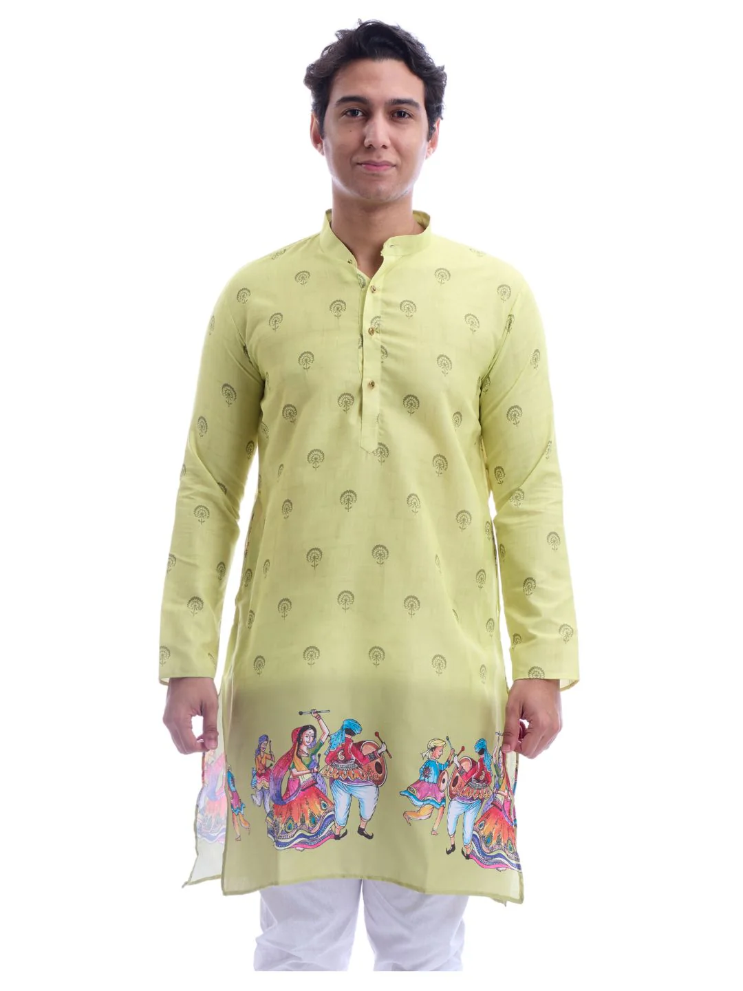 Magic Cotton Navratri Print Kurta Pyjama Set in Green