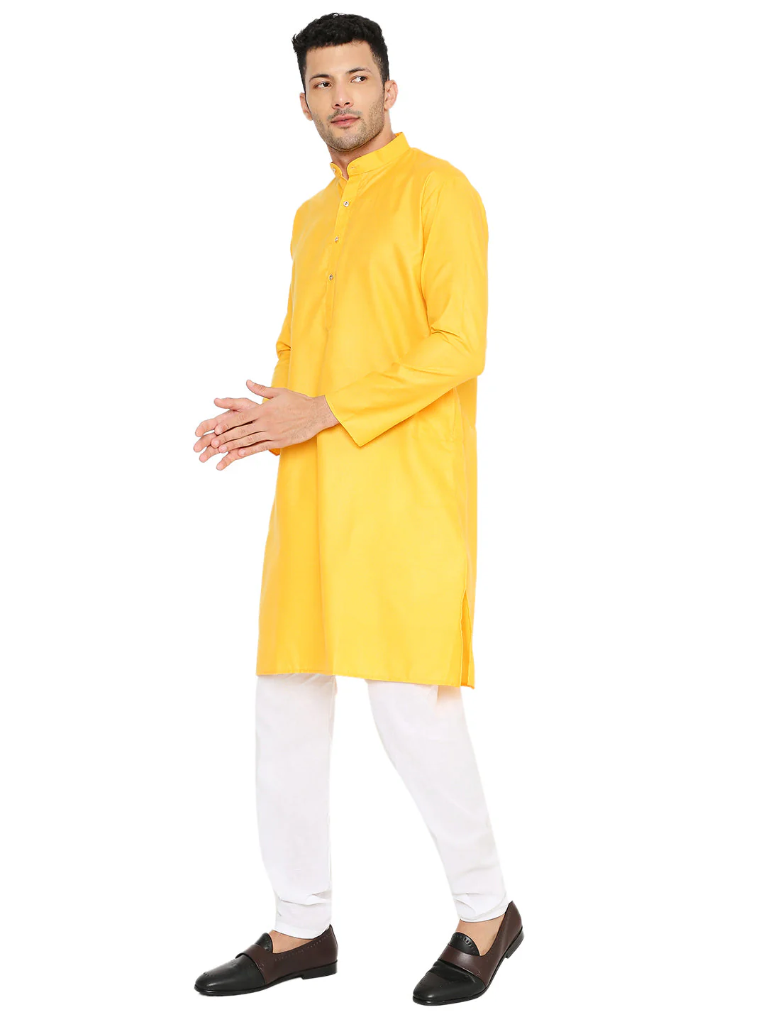 Magic Cotton Solid Kurta in Cyber Yellow - Image 3