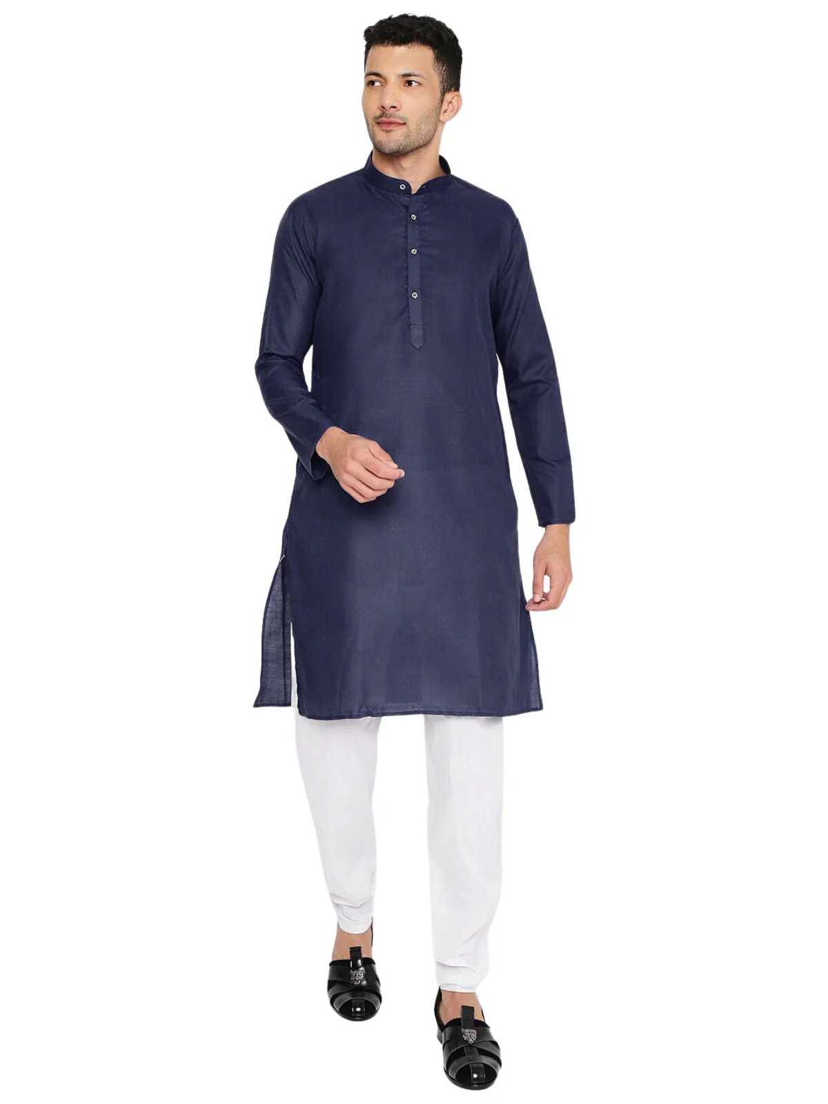 Magic Cotton Solid Kurta in Dark Blue