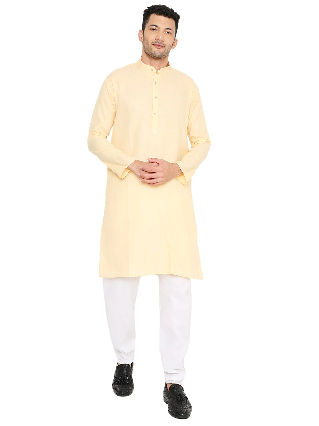 Magic Cotton Solid Kurta in Light Yellow