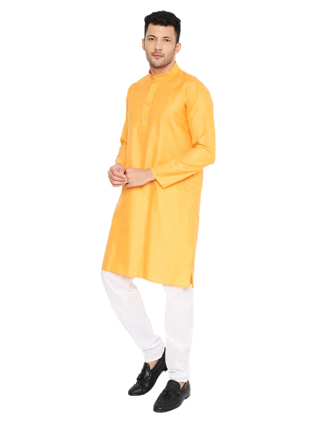 Magic Cotton Solid Kurta in Marigold - Image 3