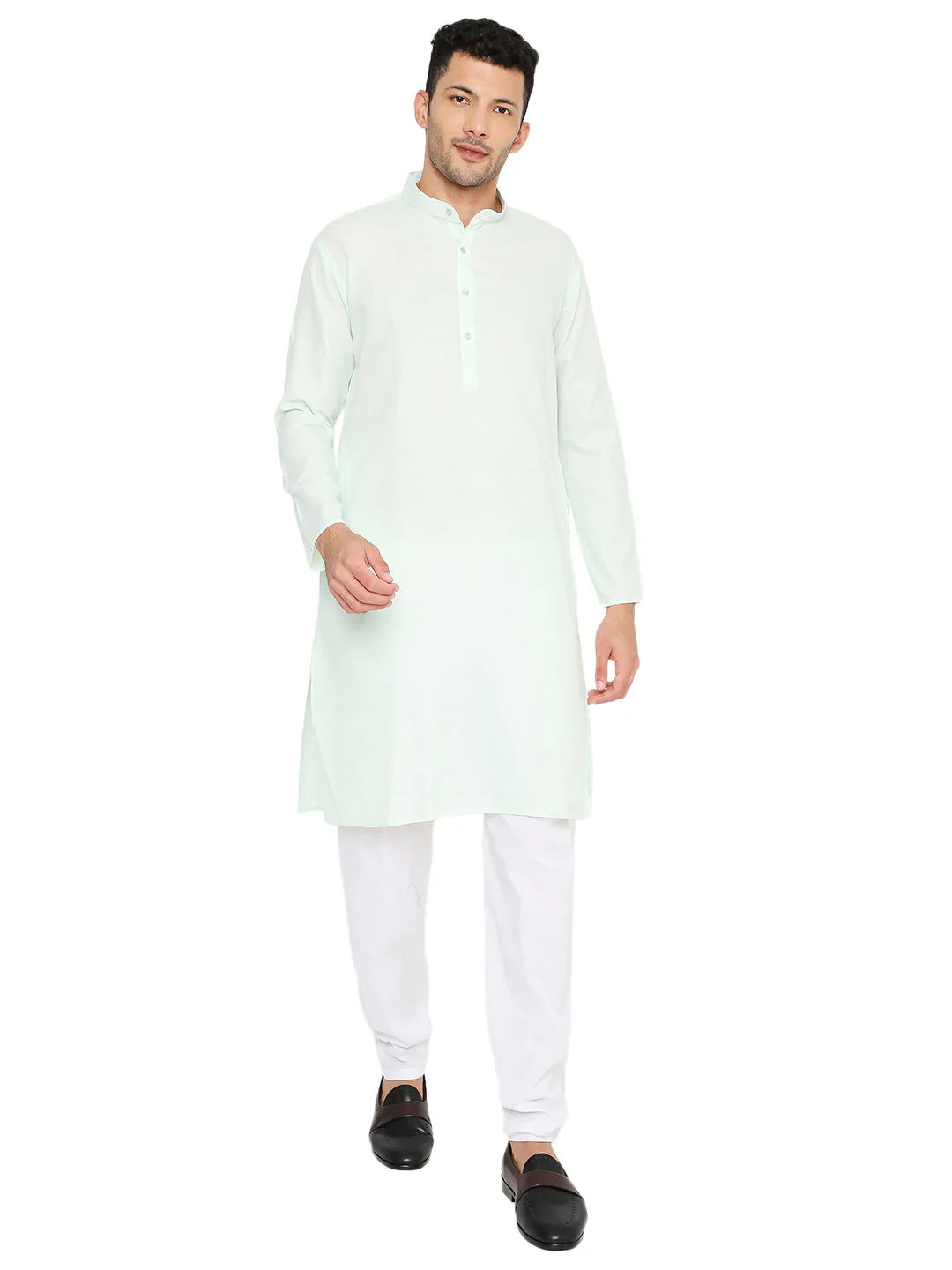 Magic Cotton Solid Kurta in Mint Green