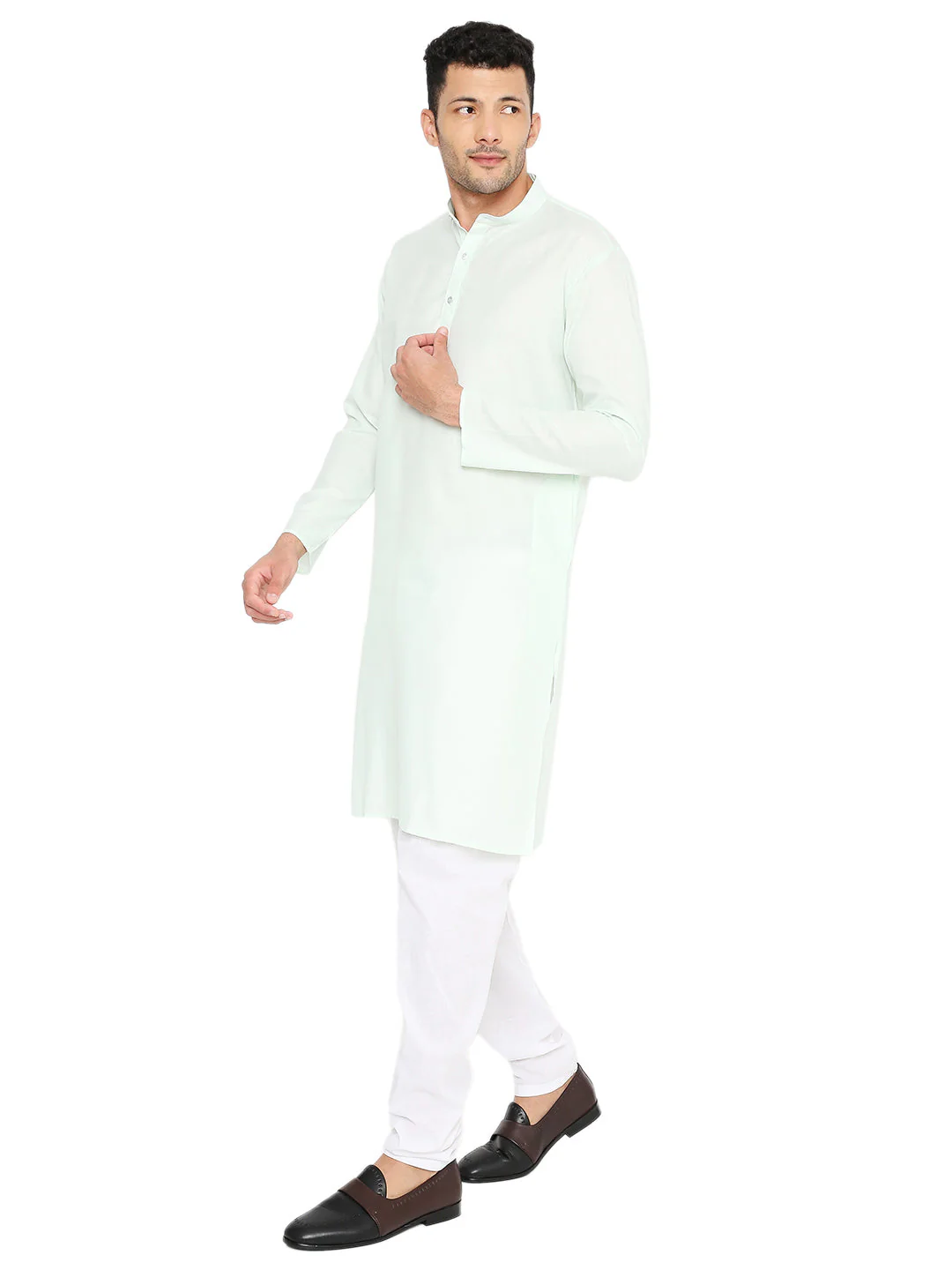 Magic Cotton Solid Kurta in Mint Green - Image 3