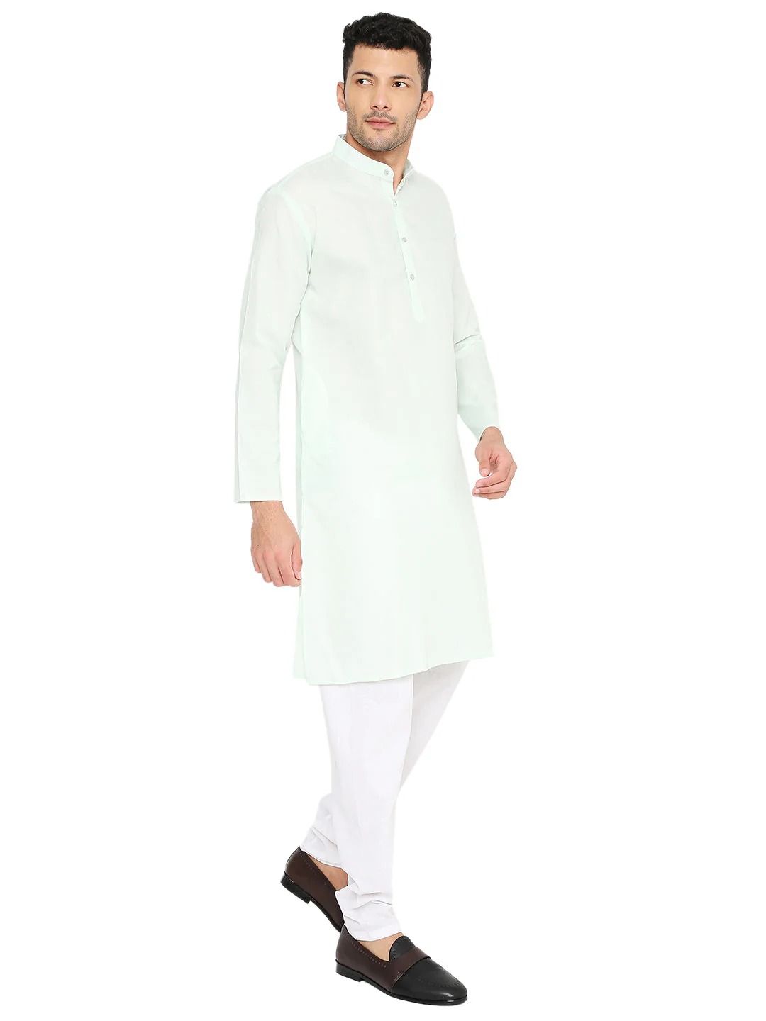 Magic Cotton Solid Kurta in Mint Green - Image 4