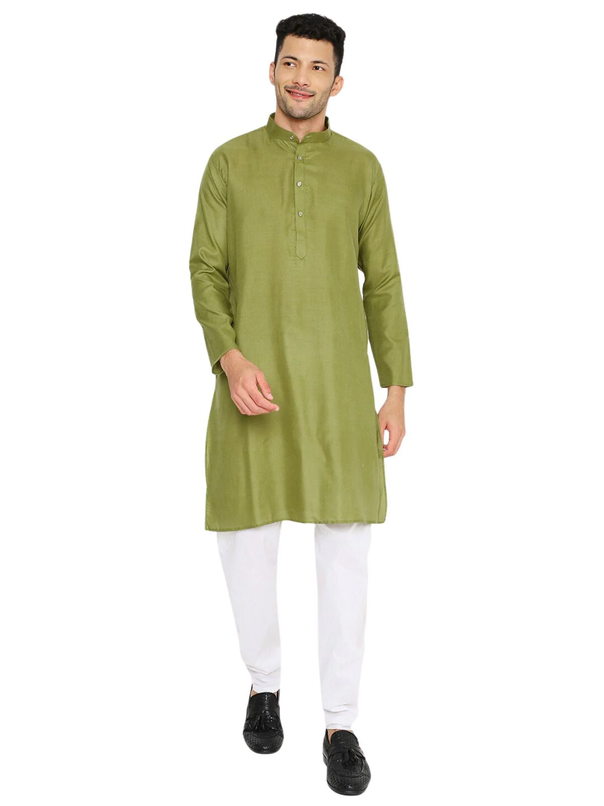 Magic Cotton Solid Kurta in Olive Green