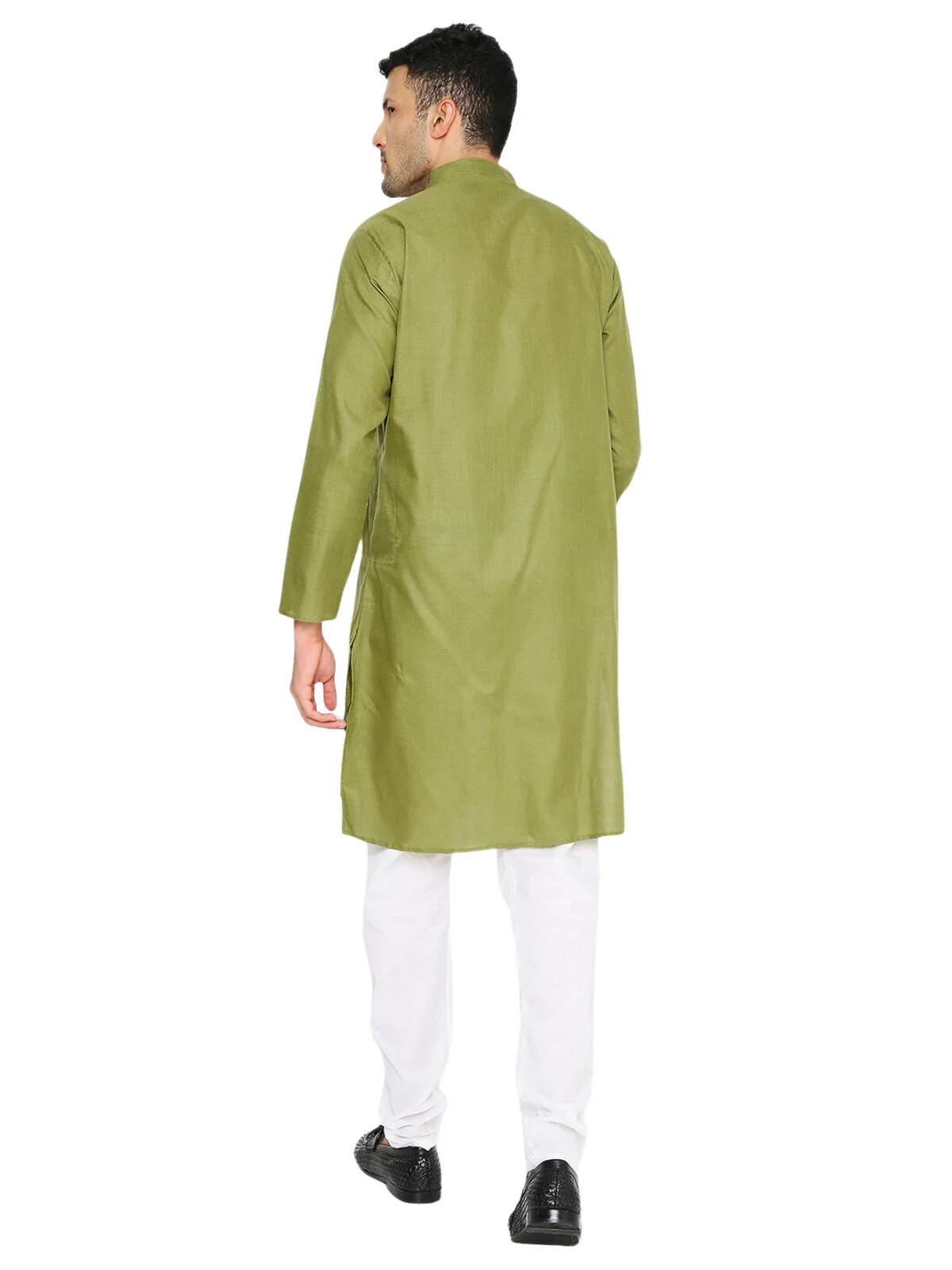 Magic Cotton Solid Kurta in Olive Green - Image 2