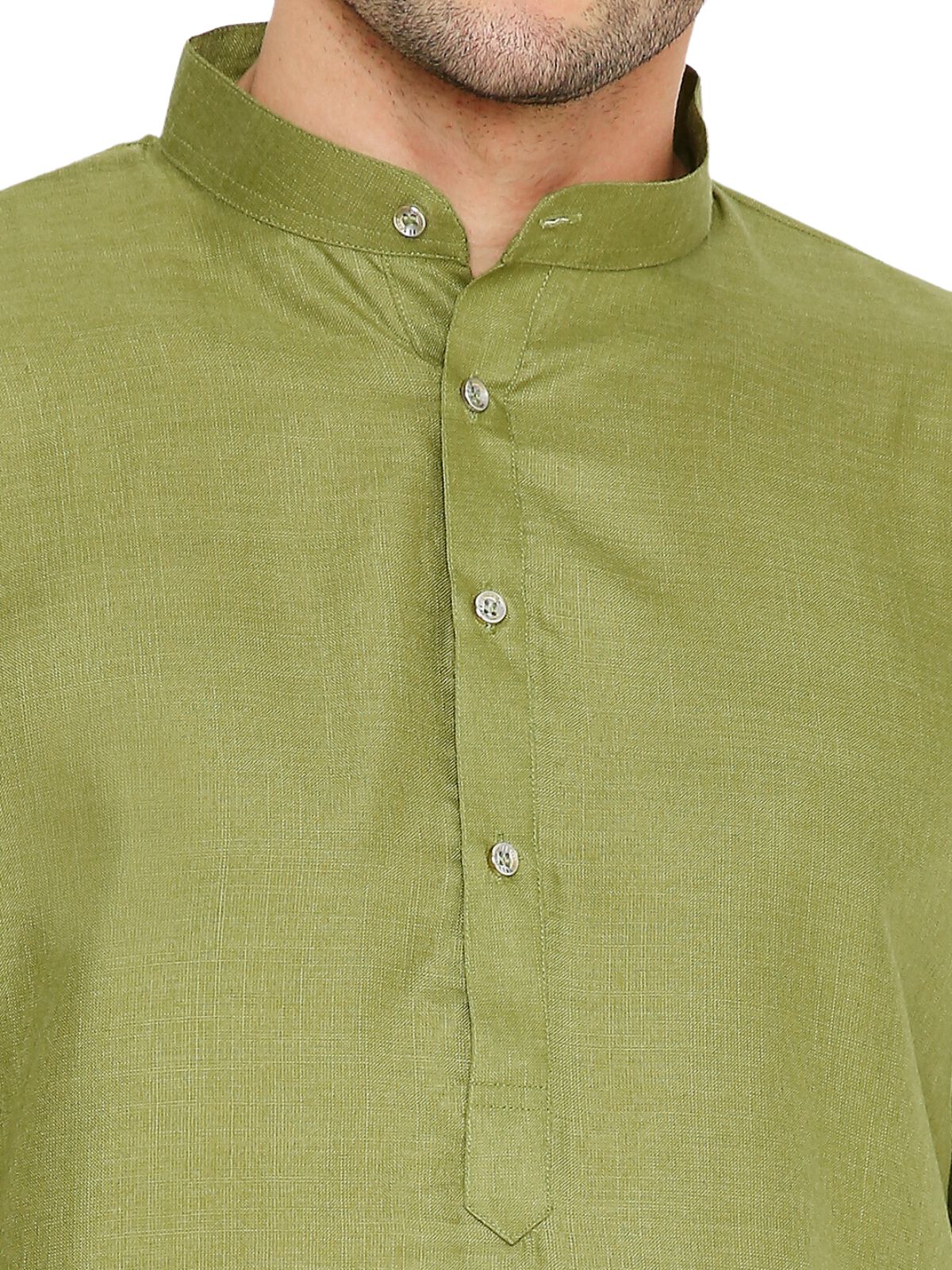 Magic Cotton Solid Kurta in Olive Green - Image 5