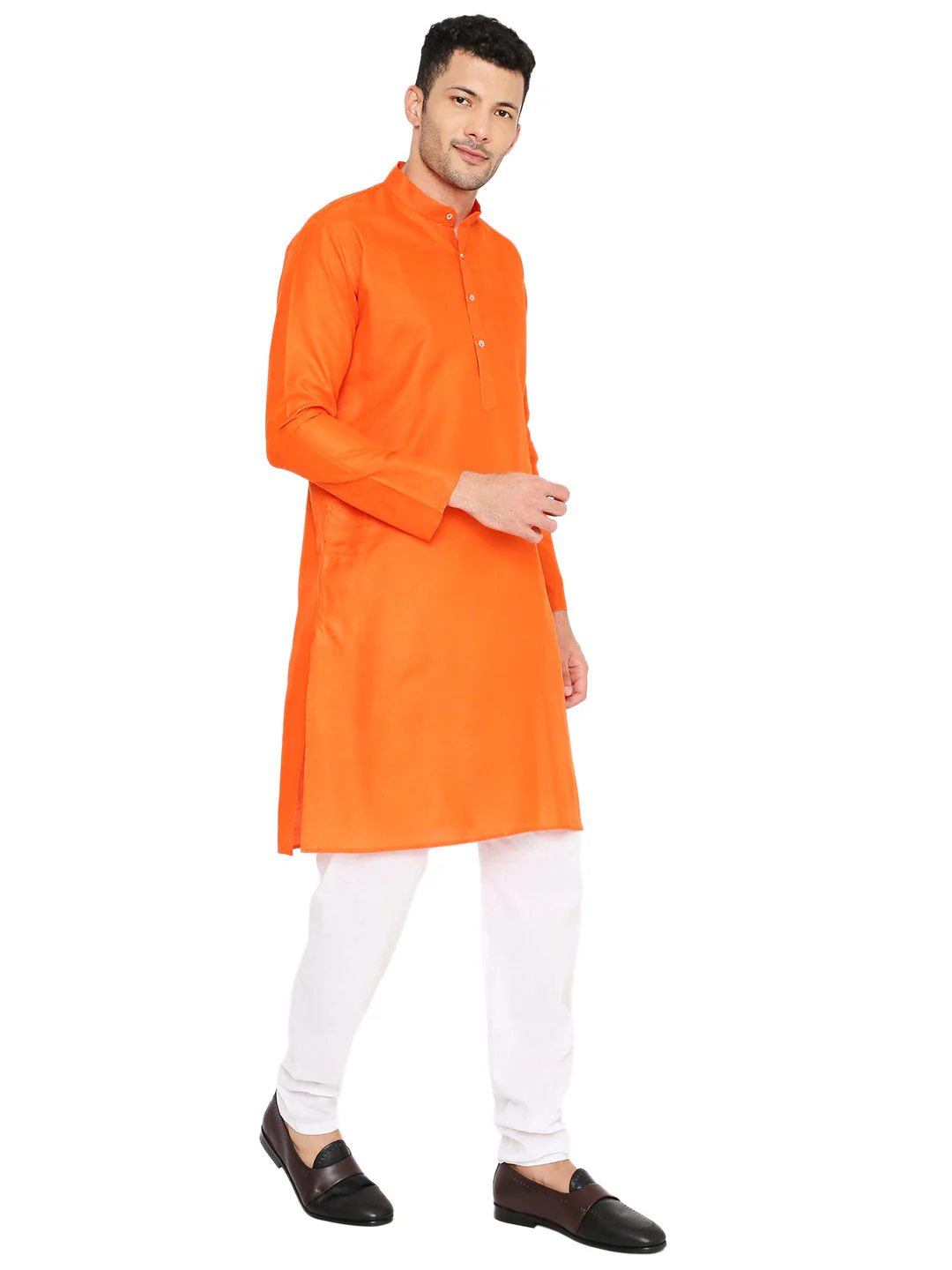 Magic Cotton Solid Kurta in Orange - Image 4