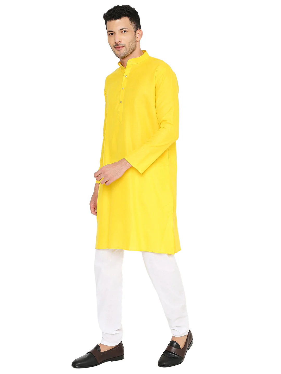 Magic Cotton Solid Kurta in Yellow - Image 4