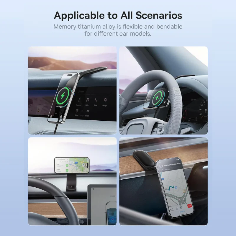 Magnum: Sleek Memory Metal 15W MagSafe Wireless Car Charger & Magnetic Phone Holder with Ultra-Strong Grip, Flexible Aluminum Bendable Arm & Dashboard Mount - Image 3