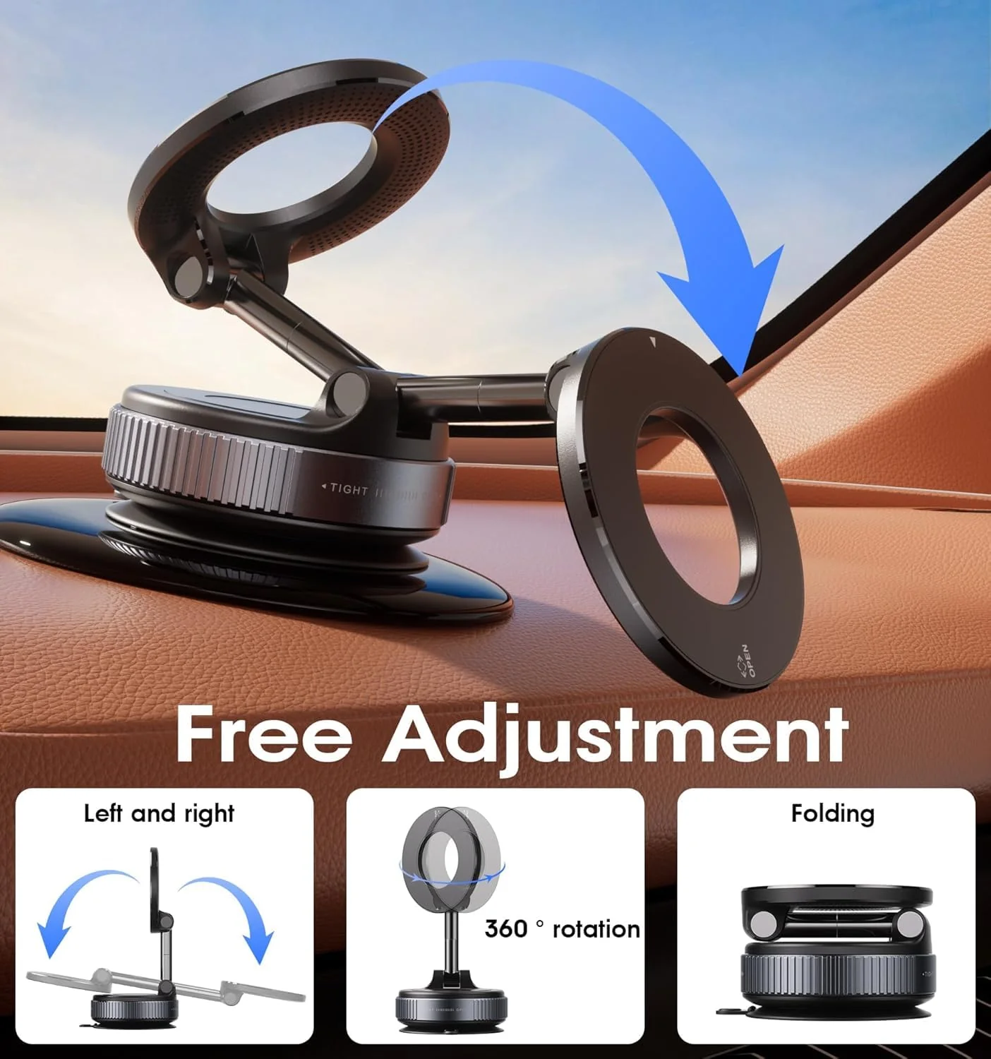 MagStik: Magnetic Vacuum Suction Phone Mount, 360° Rotating Car Phone Holder with Hands-Free Secure Grip for Dashboard, Windshield, Gym & Mirror - Image 2