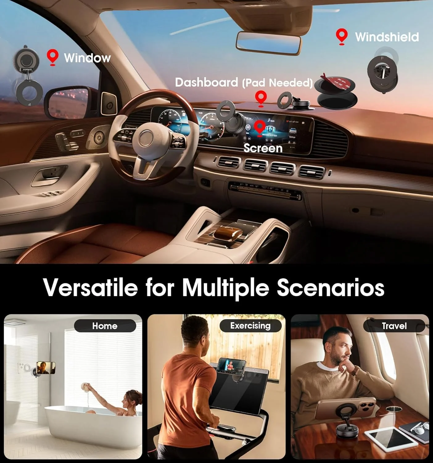 MagStik: Magnetic Vacuum Suction Phone Mount, 360° Rotating Car Phone Holder with Hands-Free Secure Grip for Dashboard, Windshield, Gym & Mirror - Image 3