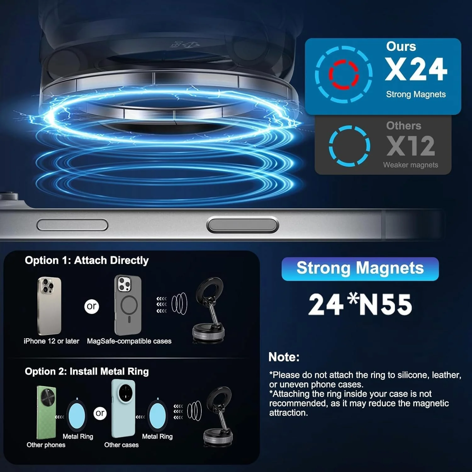 MagStik: Magnetic Vacuum Suction Phone Mount, 360° Rotating Car Phone Holder with Hands-Free Secure Grip for Dashboard, Windshield, Gym & Mirror - Image 5