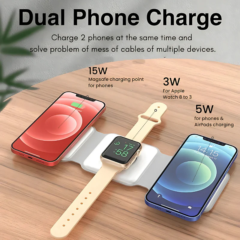 MagTrio: 3-in-1 Foldable MagSafe & Qi2 Compatible Wireless Charger with 15W Fast Charging for iPhone, AirPods & Apple Watch - Image 12