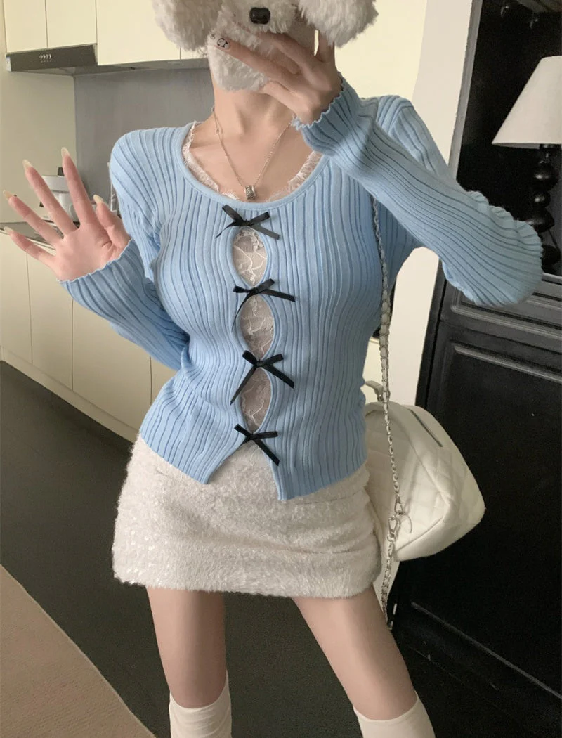 Malina Hollow Lace Bow Top - Image 3