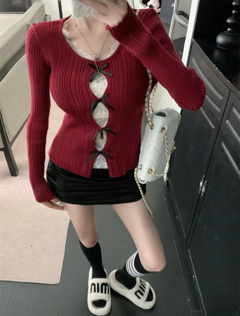 Malina Hollow Lace Bow Top - Image 4