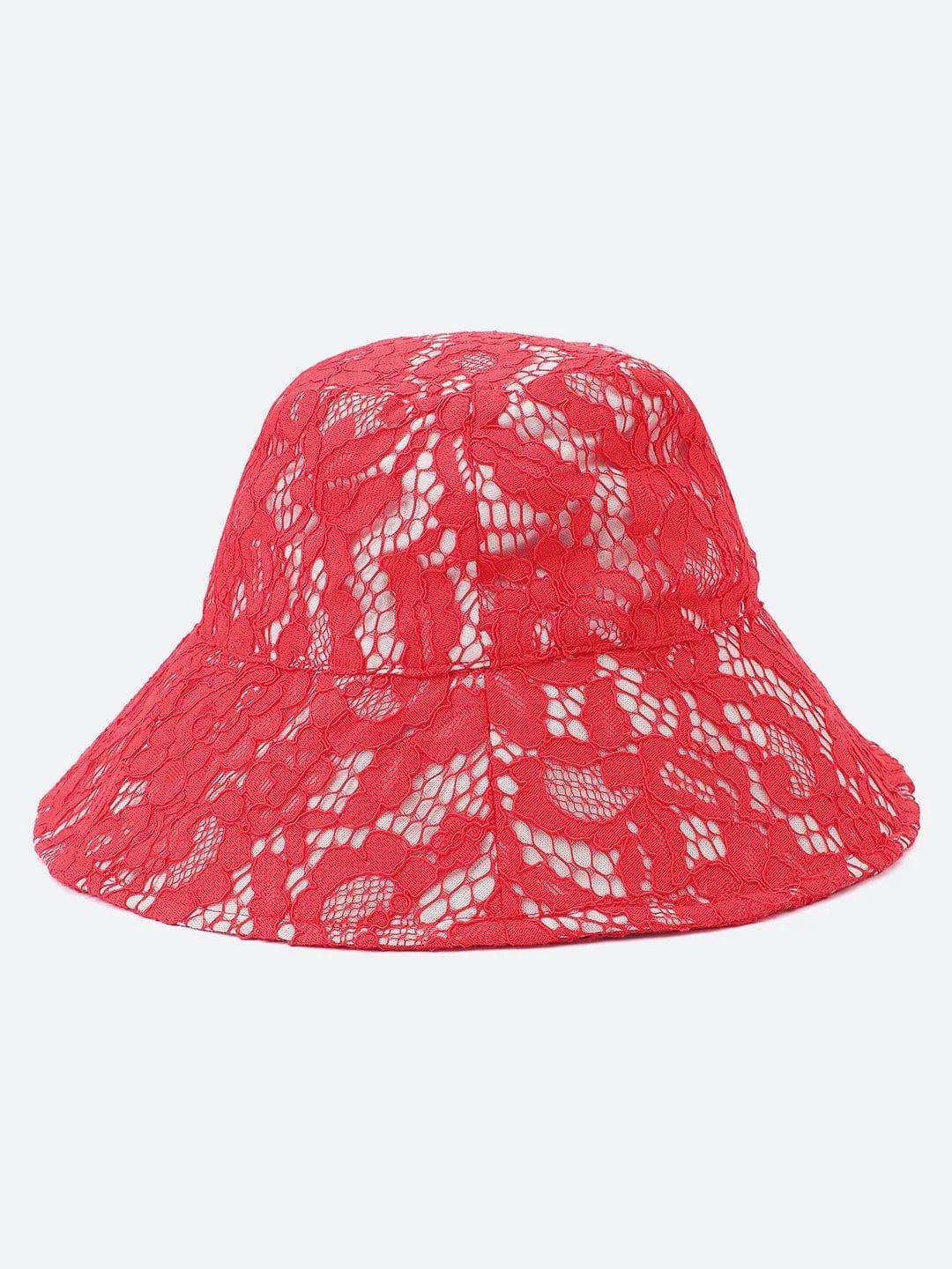 Maple Red Lace Fabric Women Bucket Hat For Style - Image 2