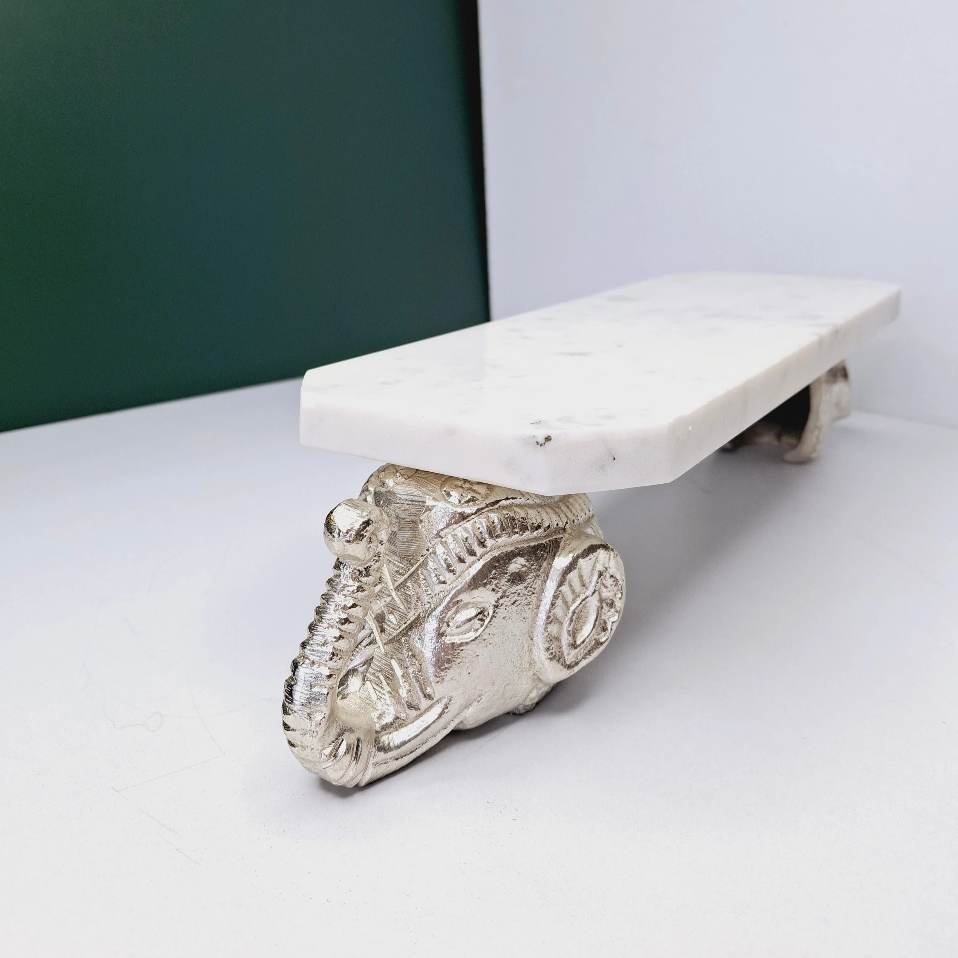Marble Chowki with Aluminum cast legs for Pooja  Style 2 - Image 2