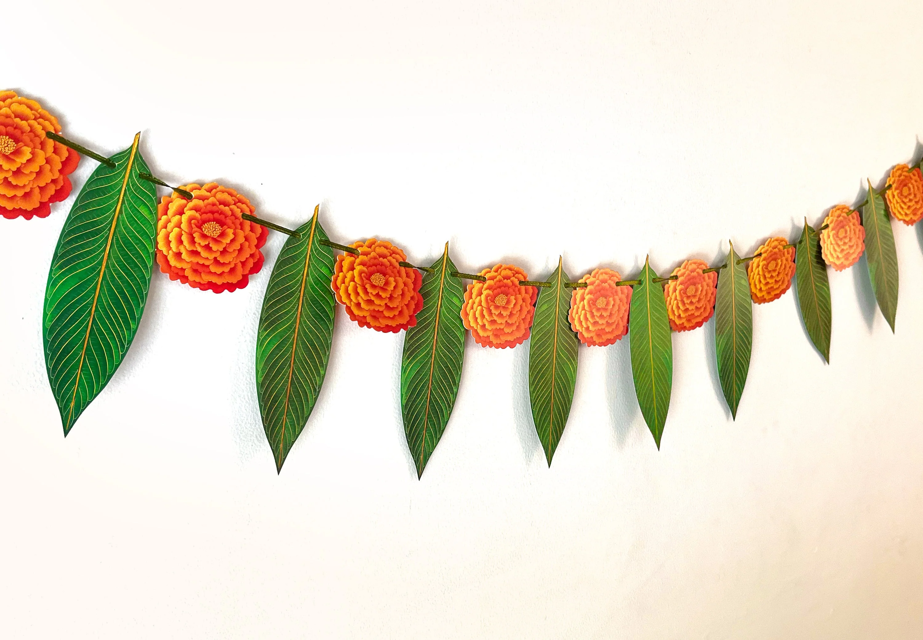 Marigold Flower & Mango Leaf Toran Paper Bunting - Image 4