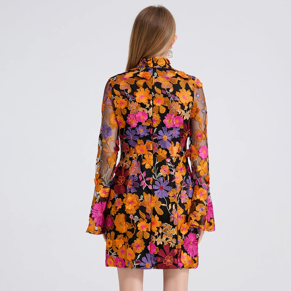 Marolina Floral Embroidery Short Dress - Image 5