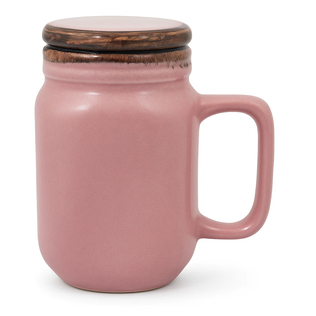Mason Jar | Baby Pink Ceramic Mug with Lid | 420ml - Image 2
