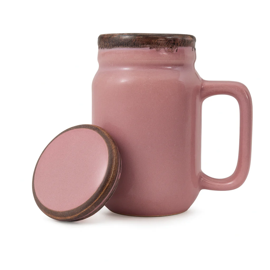 Mason Jar | Baby Pink Ceramic Mug with Lid | 420ml - Image 3