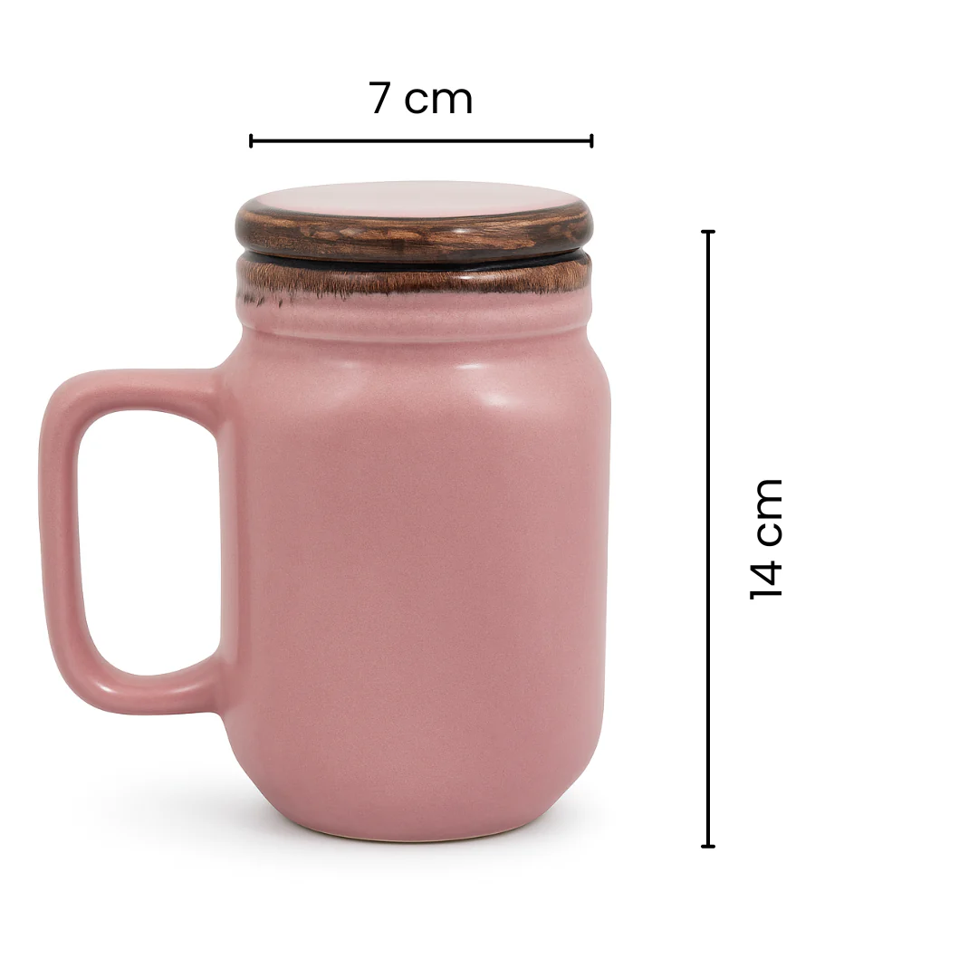 Mason Jar | Baby Pink Ceramic Mug with Lid | 420ml - Image 5