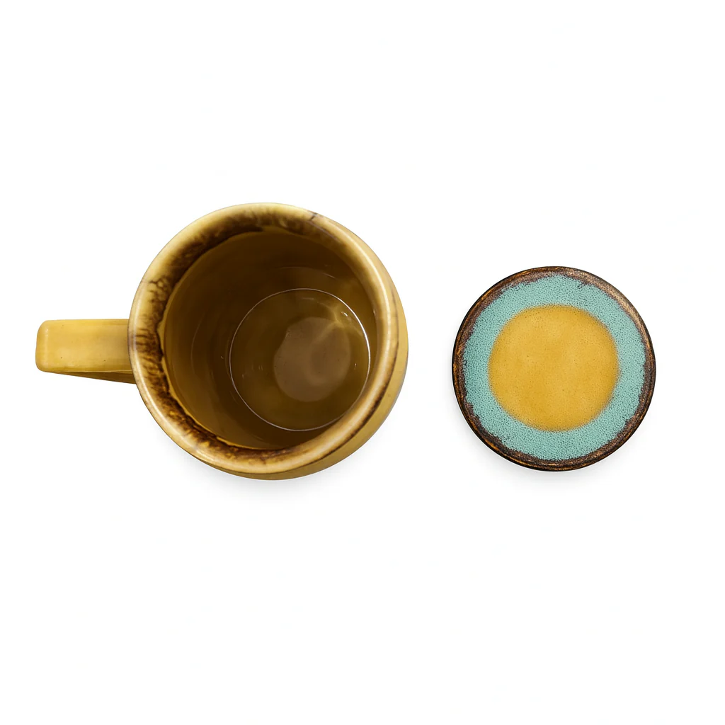 Mason Jar | Mustard Ceramic Mug with Lid | 420ml - Image 3