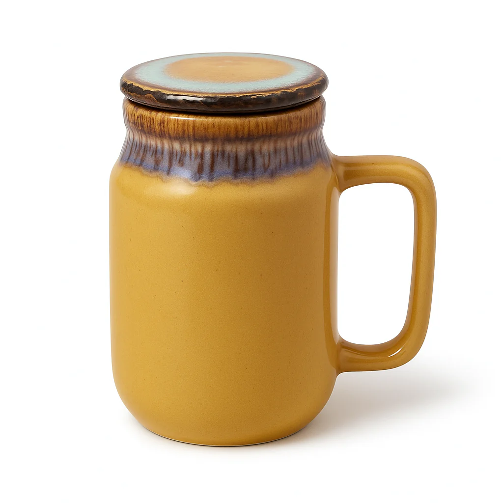 Mason Jar | Mustard Ceramic Mug with Lid | 420ml - Image 4