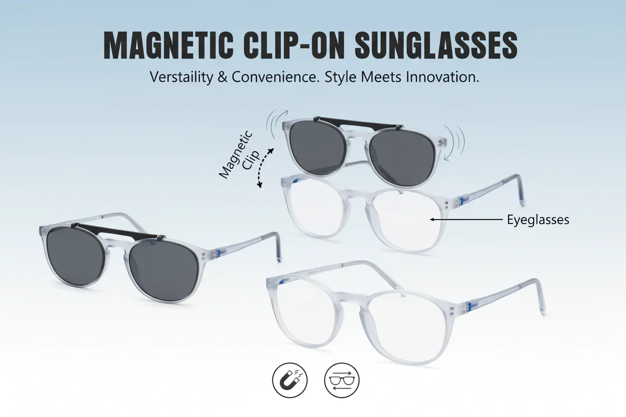 matt Blue Transparent Round Clip On Eyeglasses For Men & Women