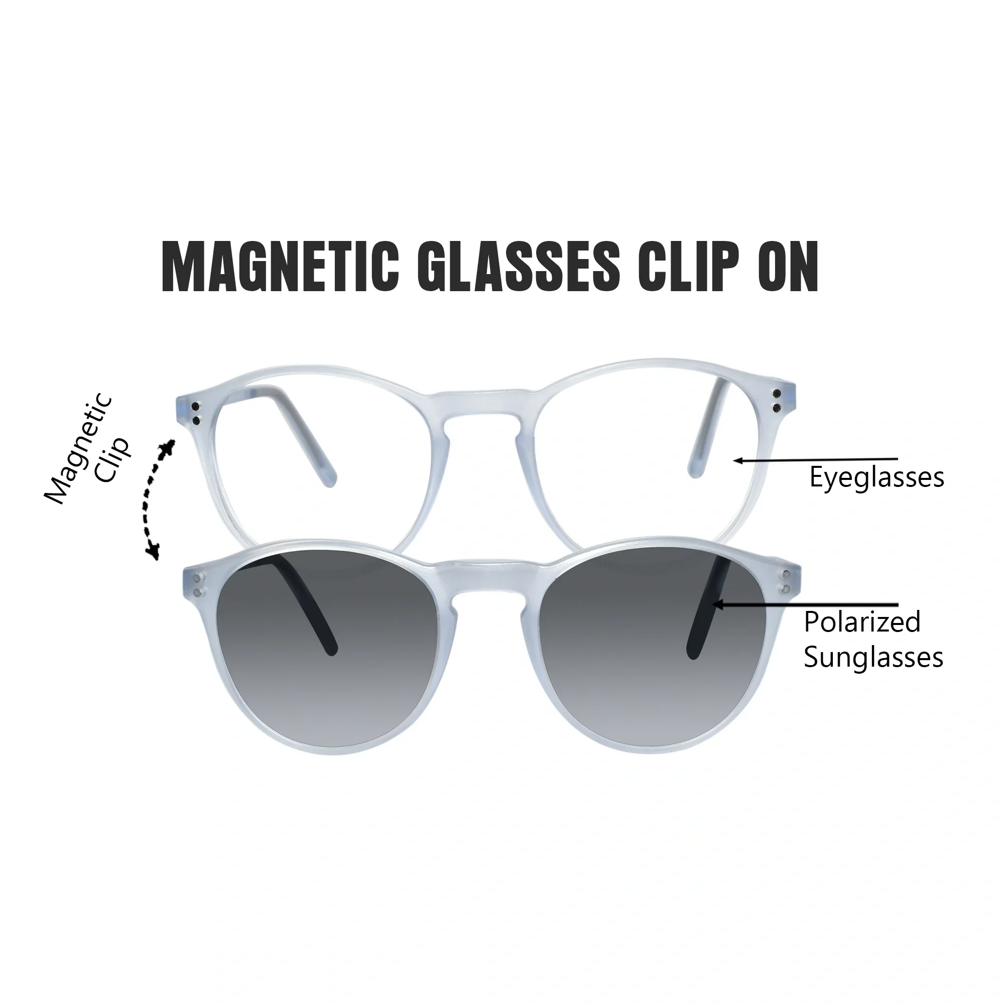 matt Blue Transparent Round Clip On Eyeglasses For Men & Women - Image 2