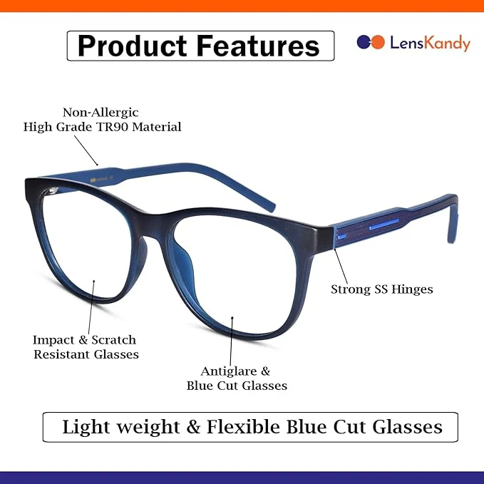 Matt Blue Wayfarer Eyeglasses For Women & Men - Image 4