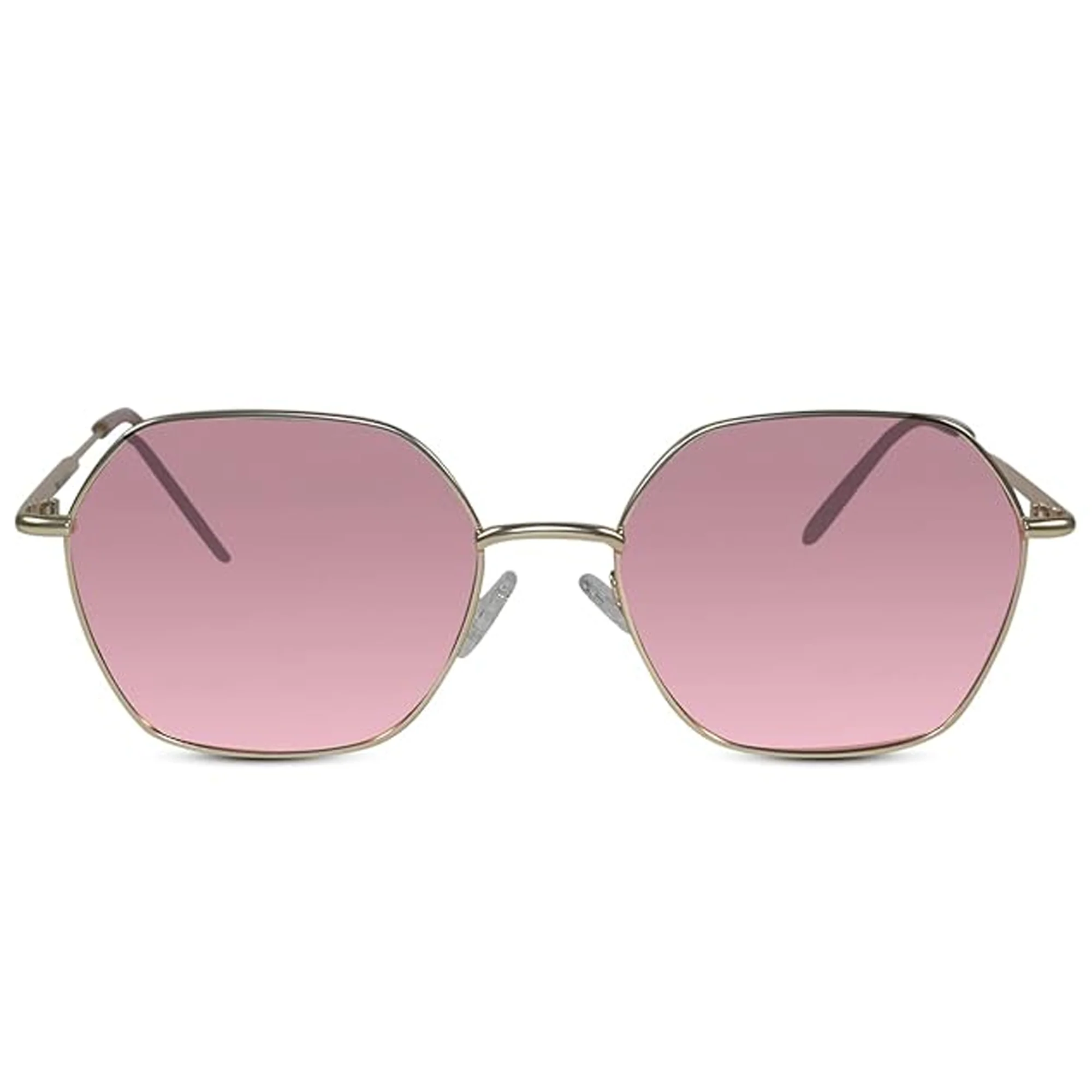 Matt Gold Hexagonal Pink Mirror Sunglasses - Image 5