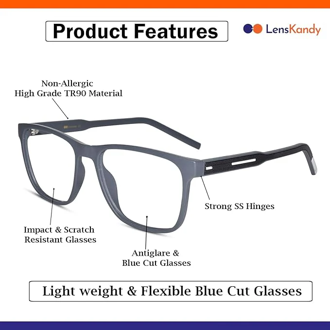Matt Grey Rectangle Eyeglasses & Computer Glasses - Image 3