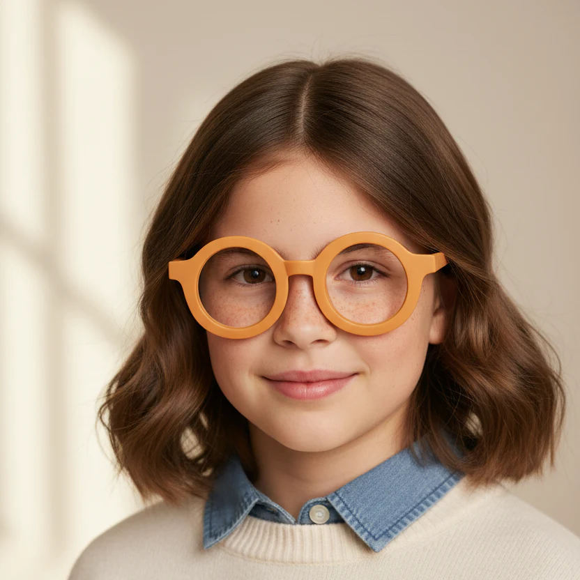 Matt Round Yellow Color Eyeglasses For Kids