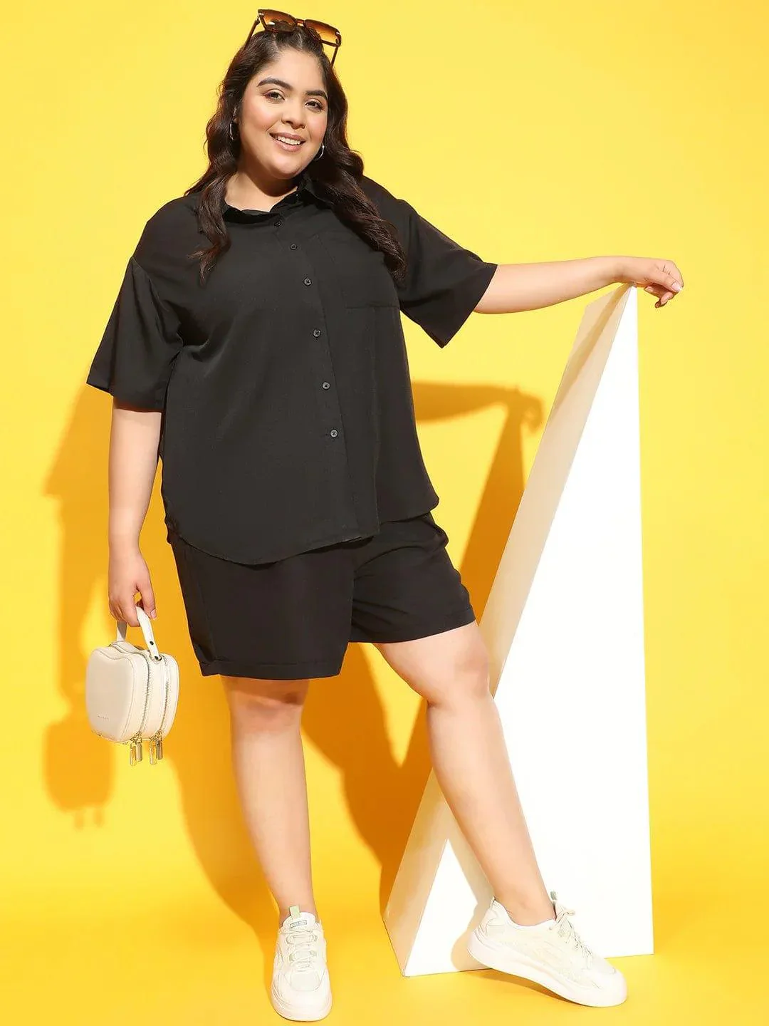 Maven Solid Black Shirt and Shorts Plus Size Co-Ord Set - Image 8