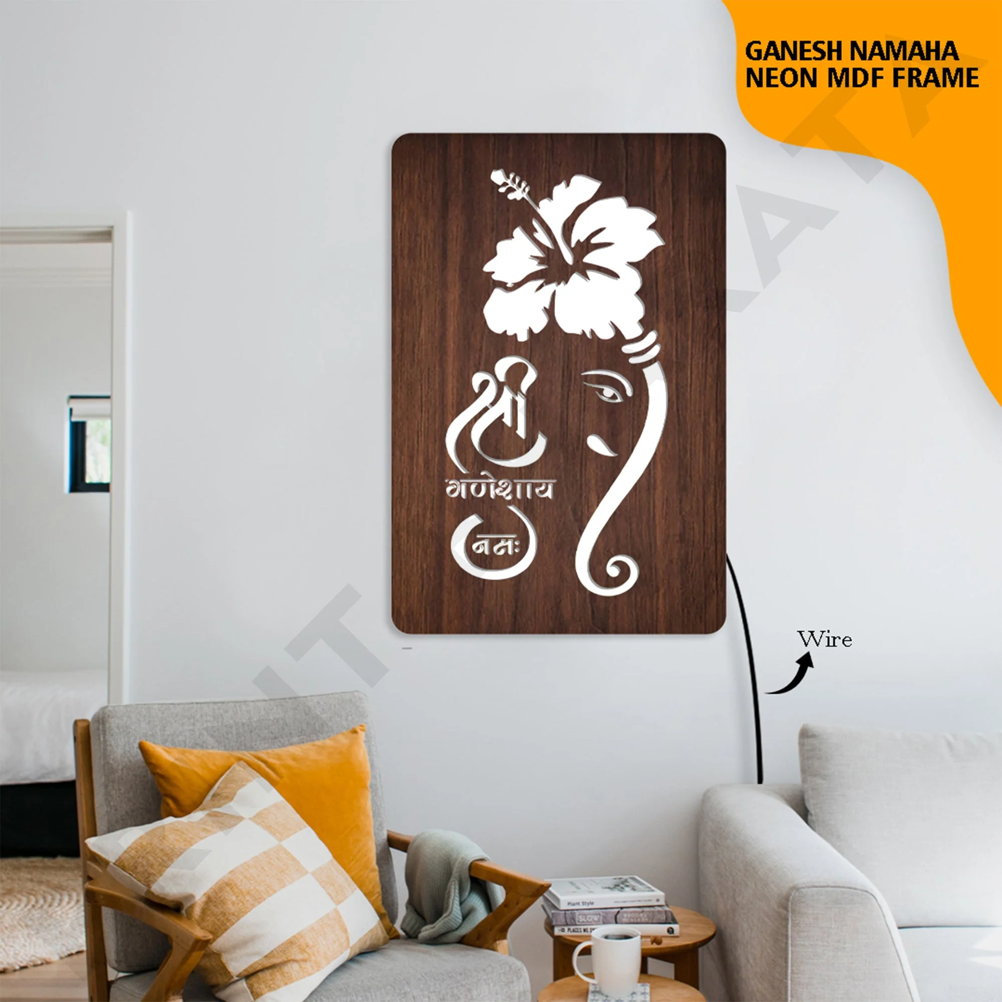 MDf Neon Ganesh ji Namaha Frame - Image 2
