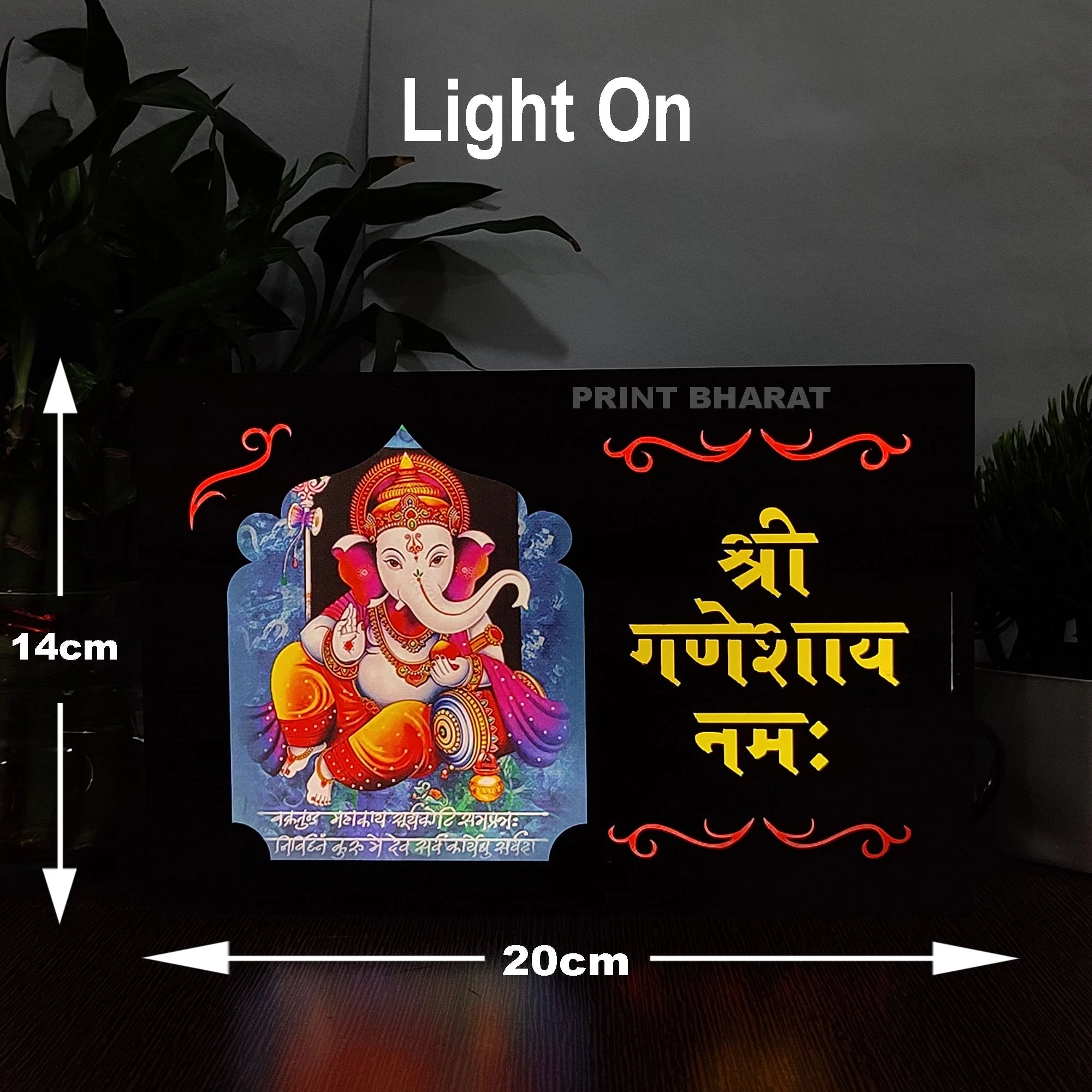 MDF Wood Art Work Led Frame Wooden Color with Laser Cut Finish (Led Ganesh 2 Frame)