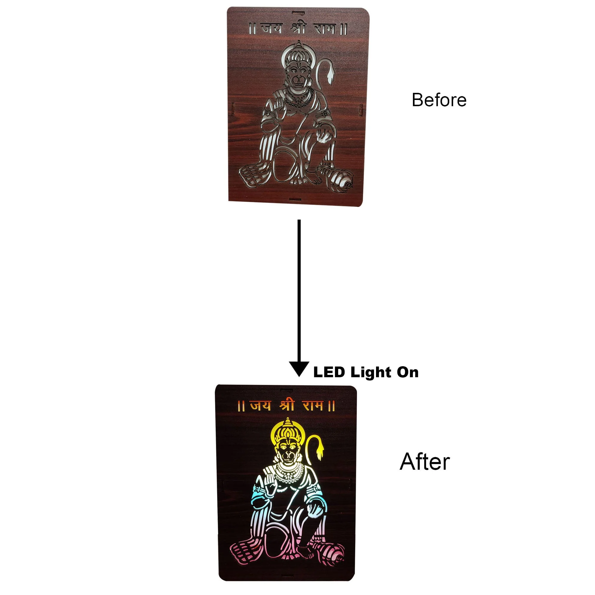 MDF Wood Art Work Led Frame Wooden Color with Laser Cut Finish (Led Hanuman Frame) - Image 3